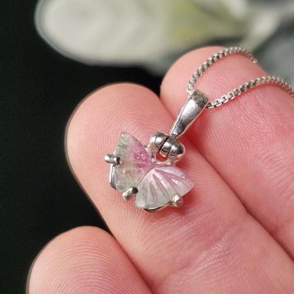 Watermelon Tourmaline Butterfly Pendant, Sterling Silver