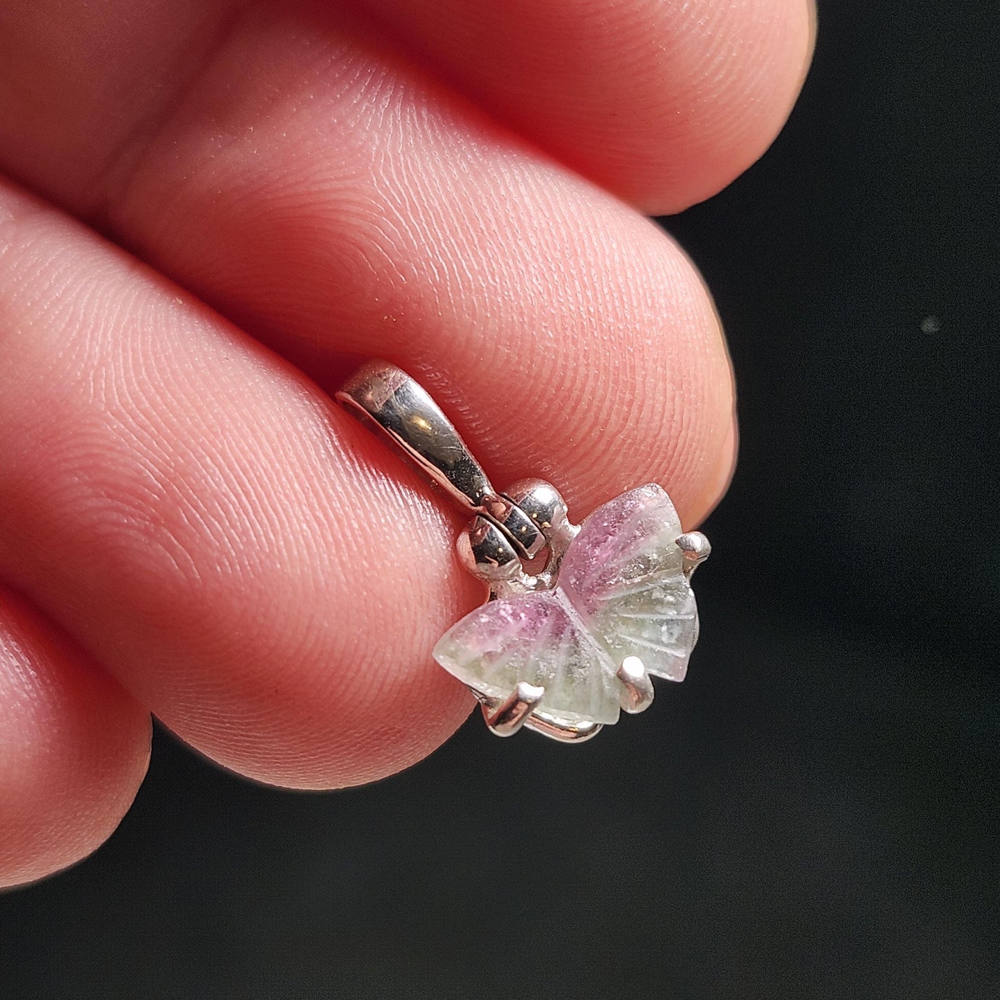 Watermelon Tourmaline Butterfly Pendant, Sterling Silver