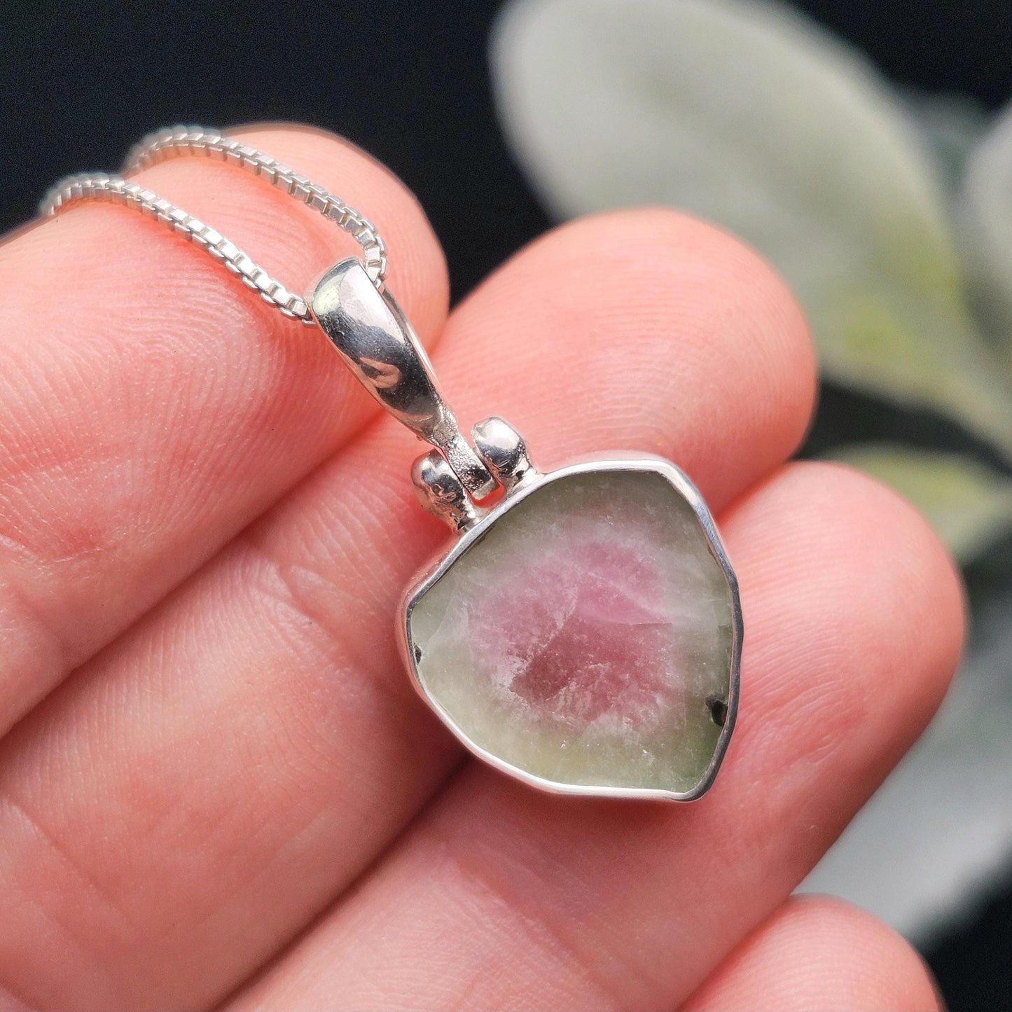 Watermelon Tourmaline Pendant, Sterling Silver