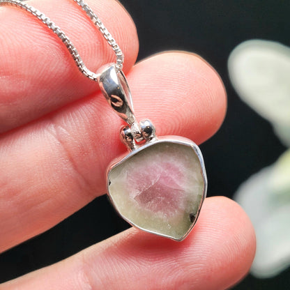 Watermelon Tourmaline Pendant, Sterling Silver
