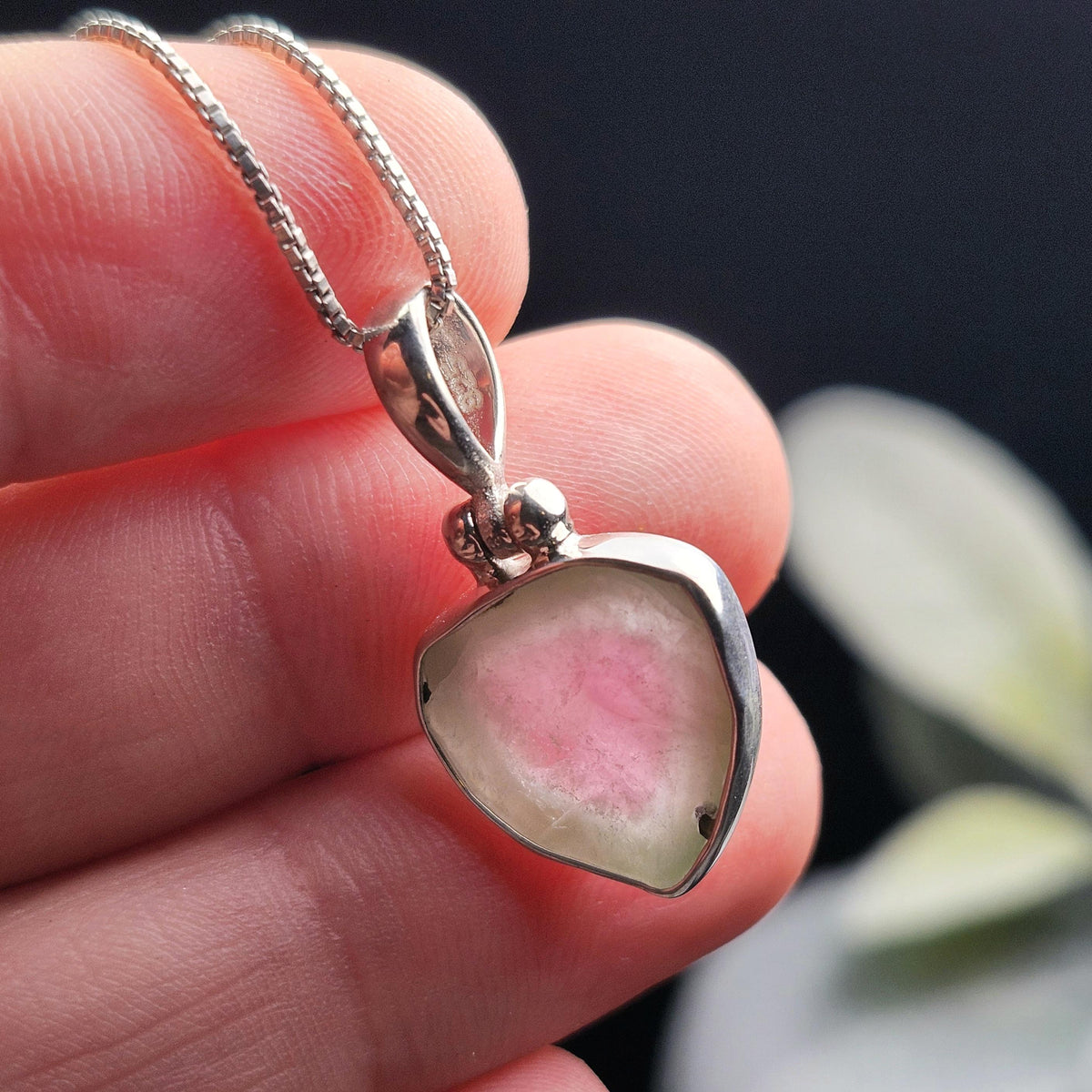 Watermelon Tourmaline Pendant, Sterling Silver