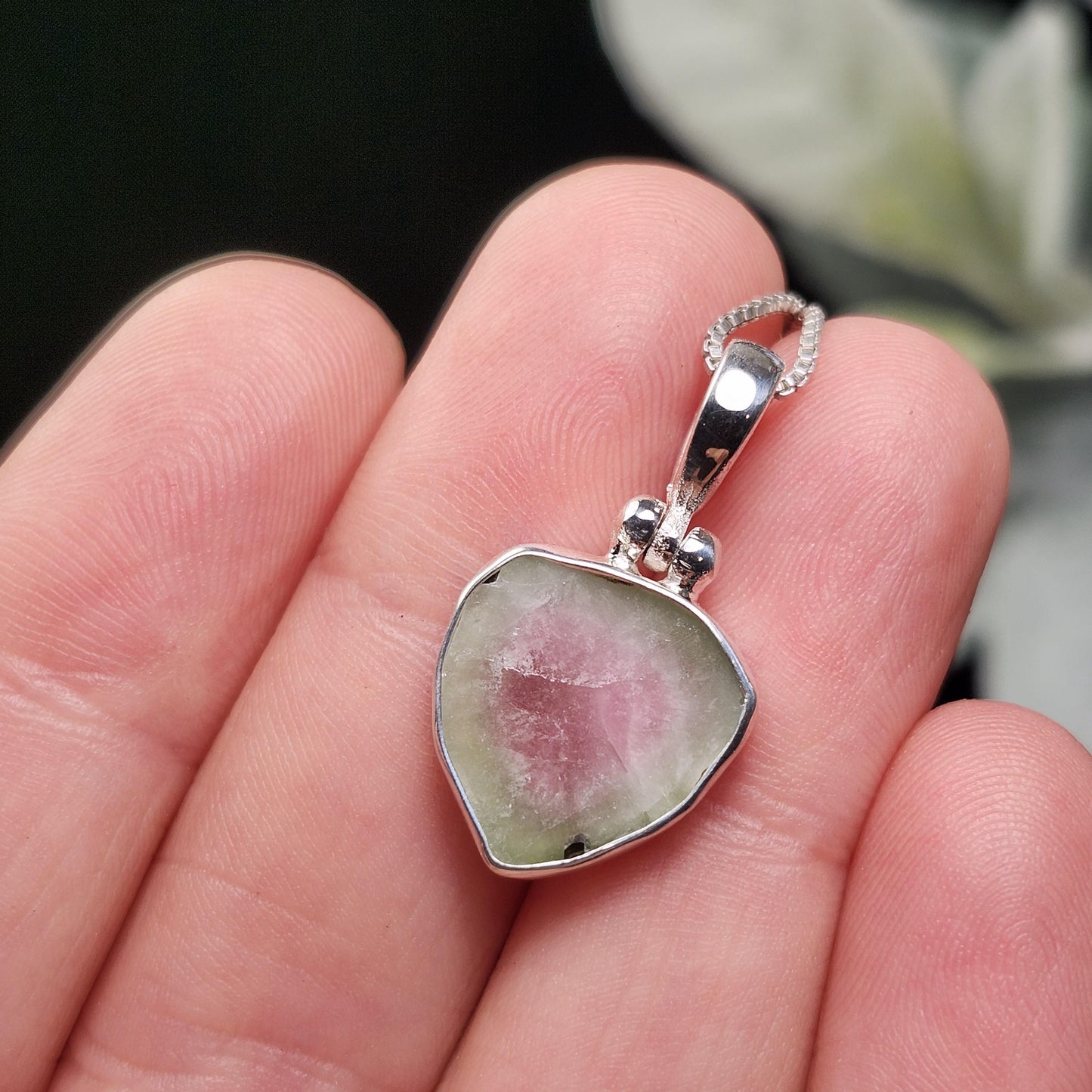 Watermelon Tourmaline Pendant, Sterling Silver