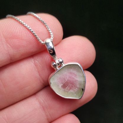Watermelon Tourmaline Pendant, Sterling Silver