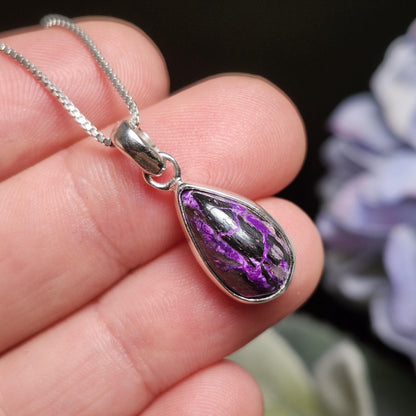 Fibrous Sugilite Pendant, Sterling Silver