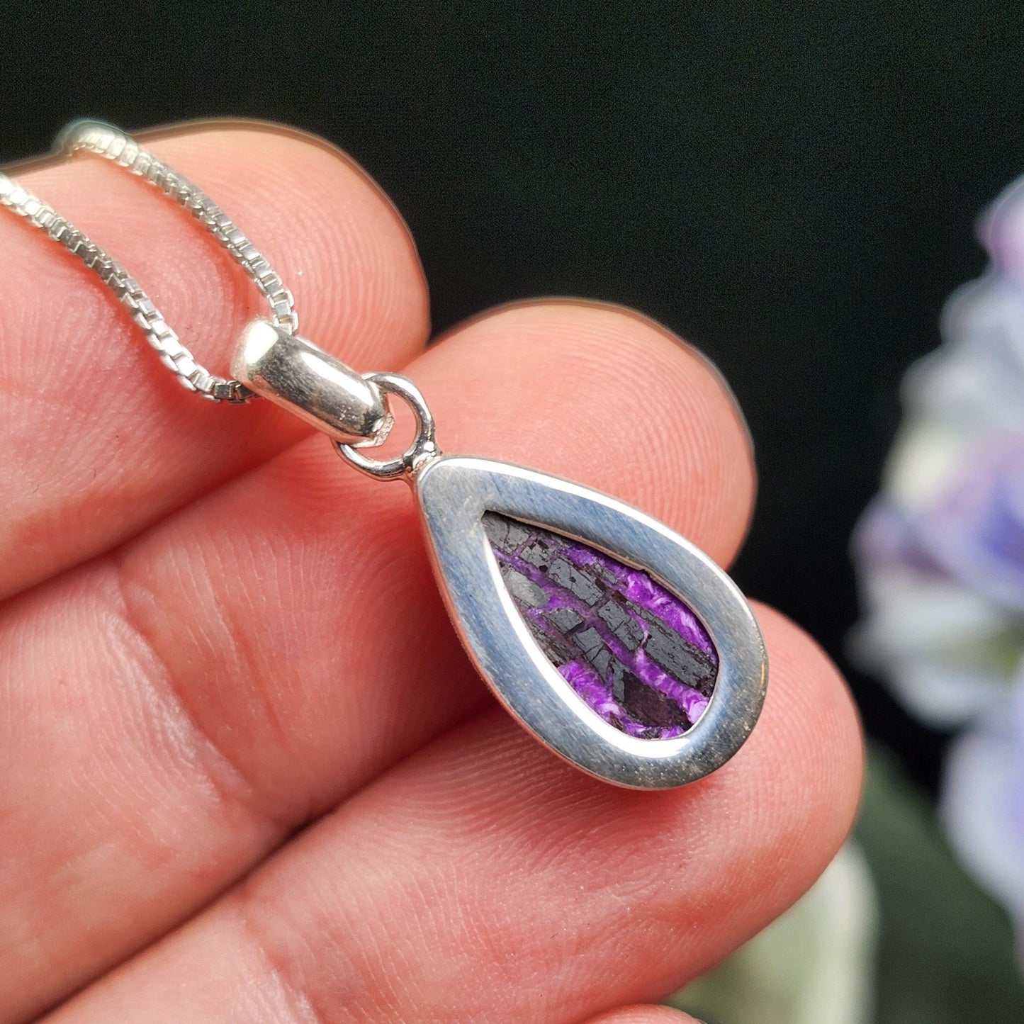 Fibrous Sugilite Pendant, Sterling Silver