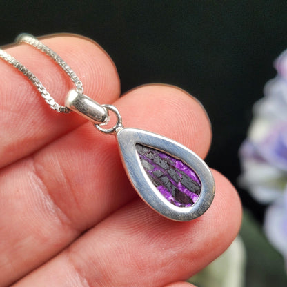Fibrous Sugilite Pendant, Sterling Silver
