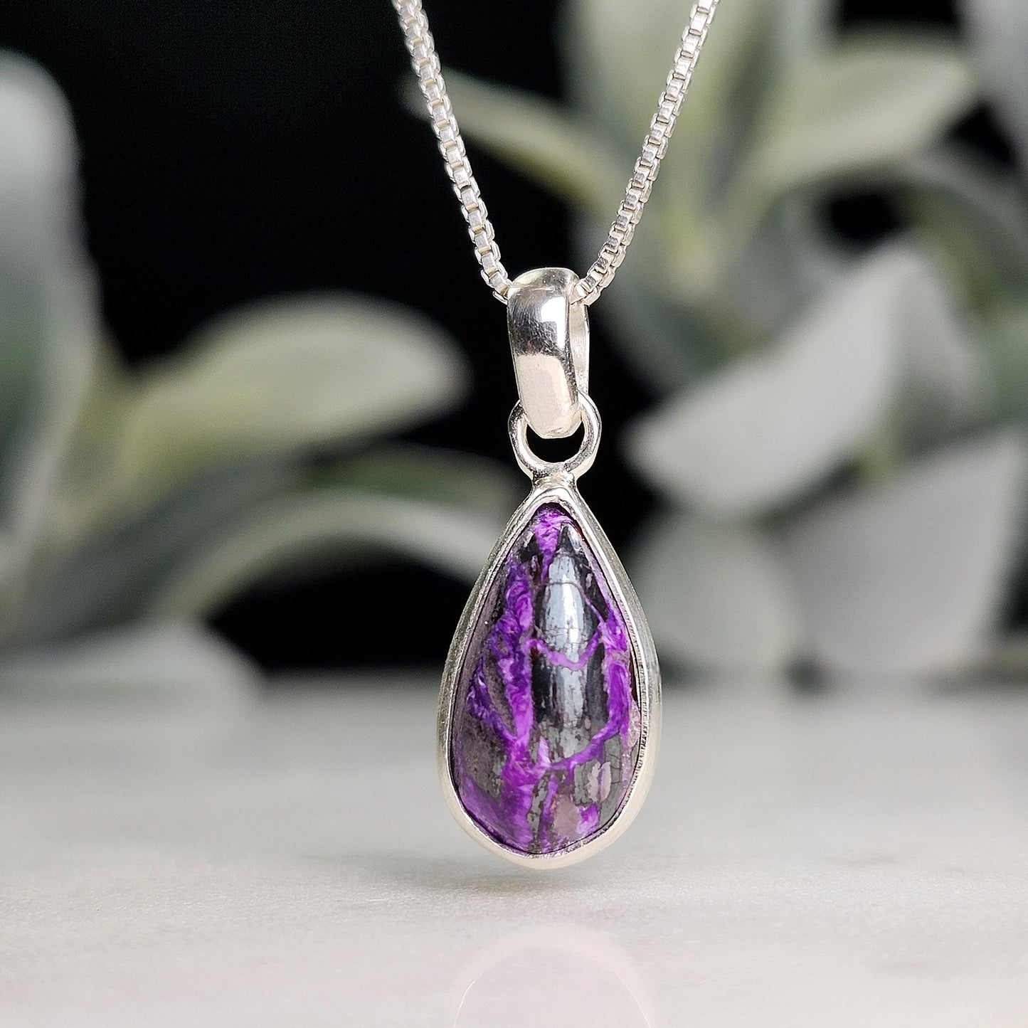 Fibrous Sugilite Pendant, Sterling Silver