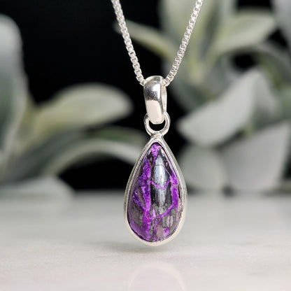 Fibrous Sugilite Pendant, Sterling Silver