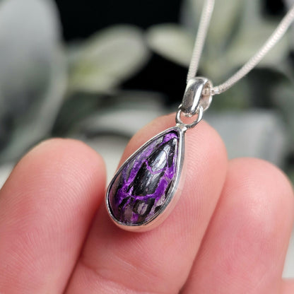Fibrous Sugilite Pendant, Sterling Silver
