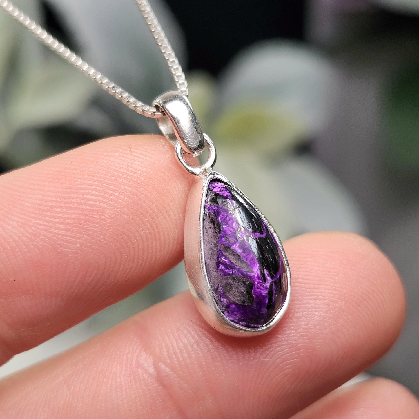 Fibrous Sugilite Pendant, Sterling Silver