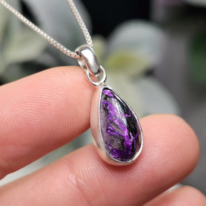 Fibrous Sugilite Pendant, Sterling Silver