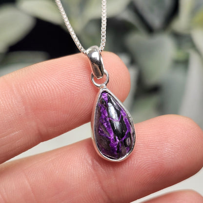 Fibrous Sugilite Pendant, Sterling Silver
