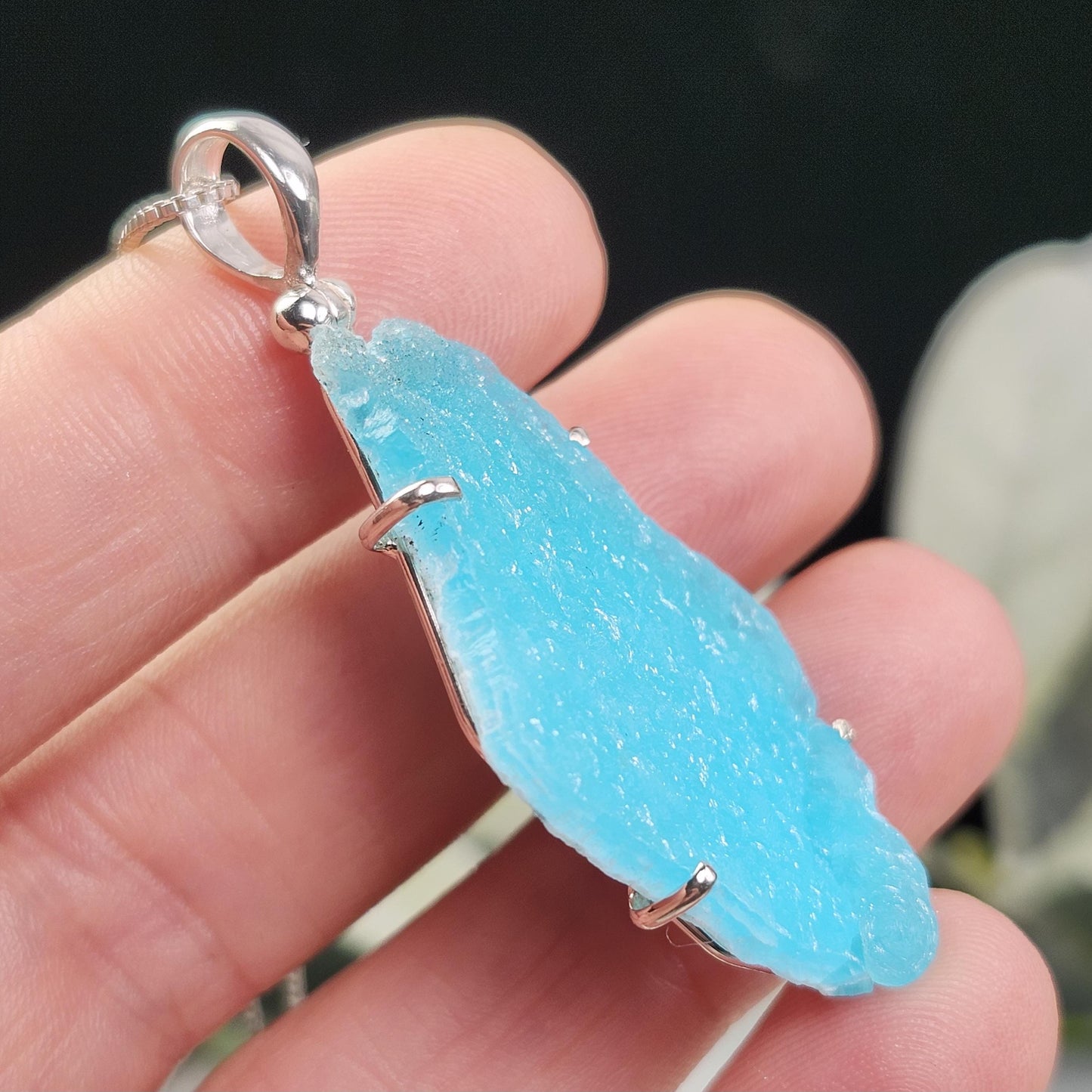 Blue Hemimorphite Pendant, Sterling Silver