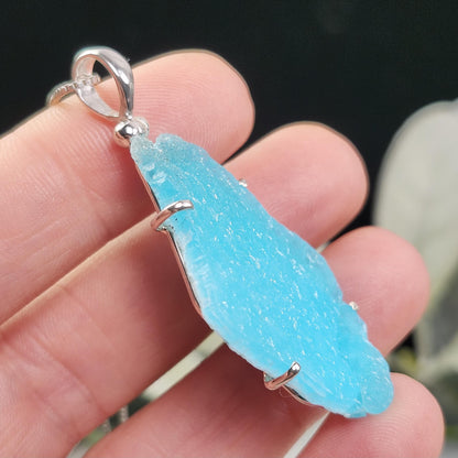 Blue Hemimorphite Pendant, Sterling Silver