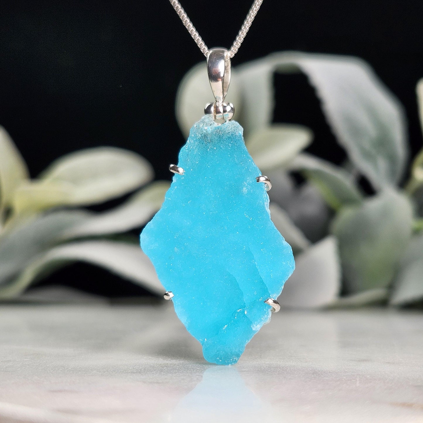 Blue Hemimorphite Pendant, Sterling Silver