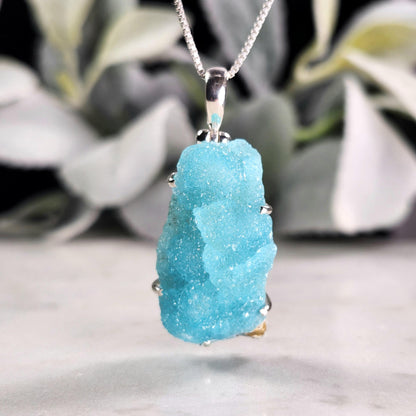 Blue Hemimorphite Pendant, Sterling Silver