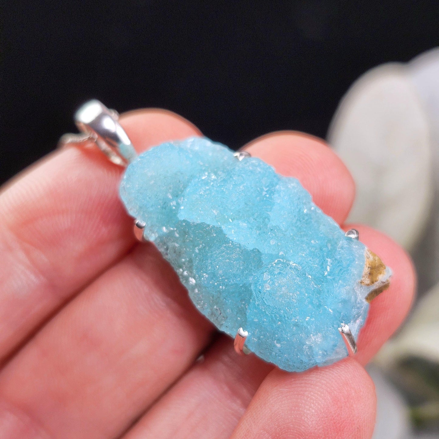 Blue Hemimorphite Pendant, Sterling Silver