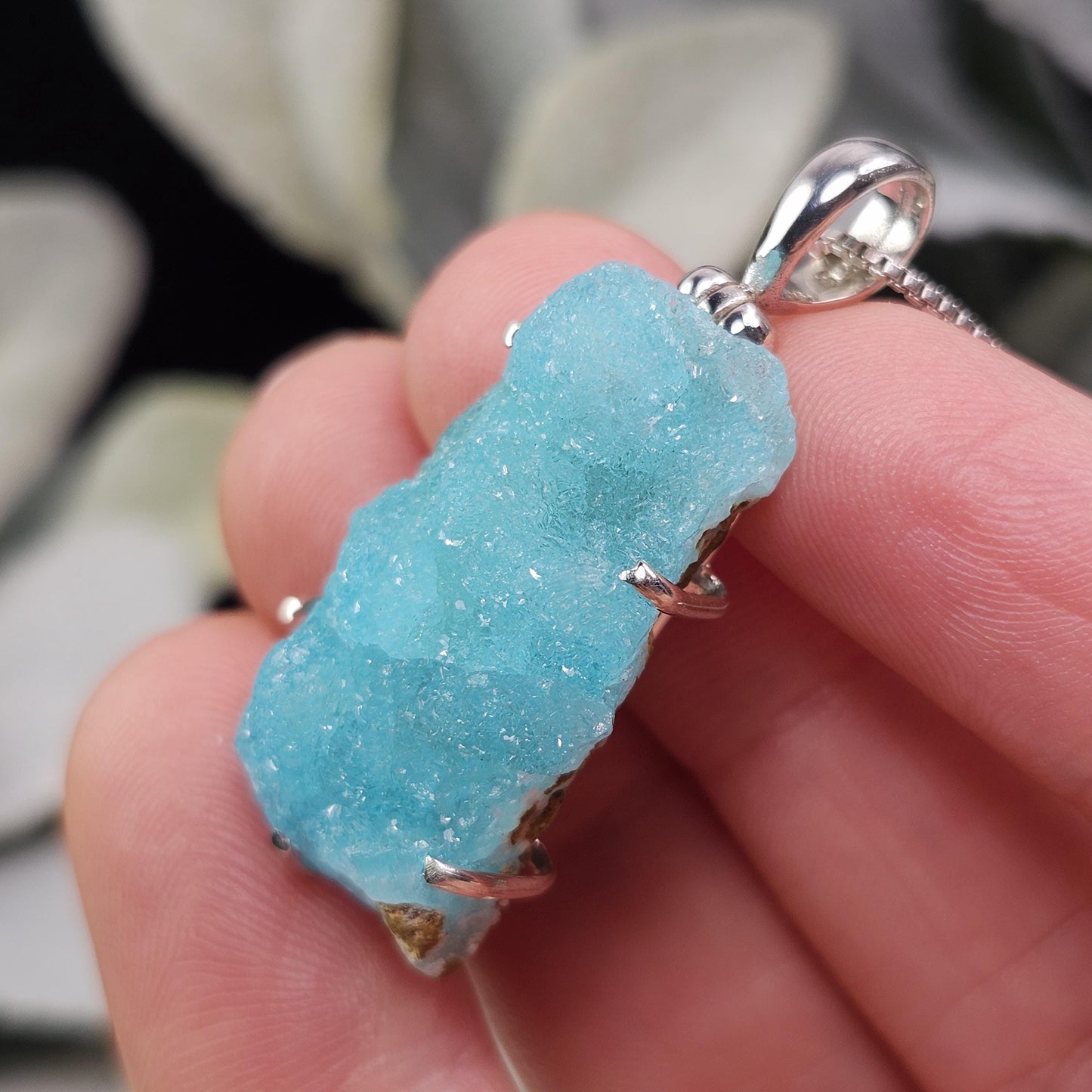 Blue Hemimorphite Pendant, Sterling Silver