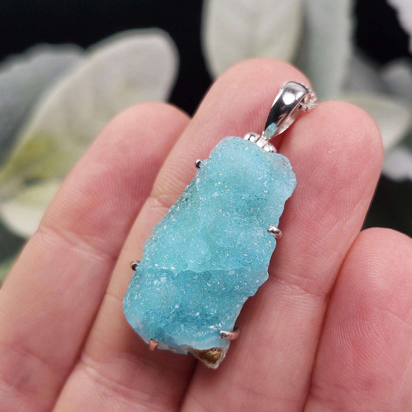 Blue Hemimorphite Pendant, Sterling Silver