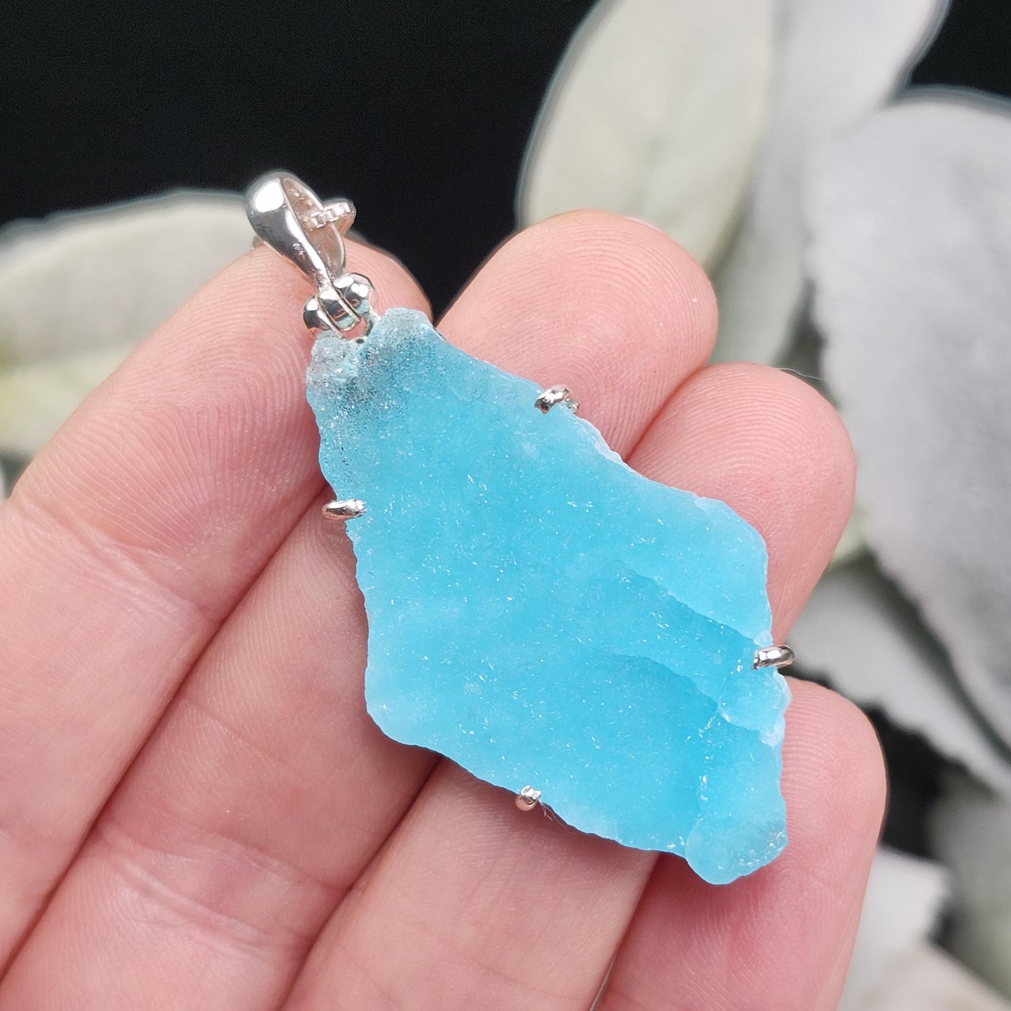 Blue Hemimorphite Pendant, Sterling Silver