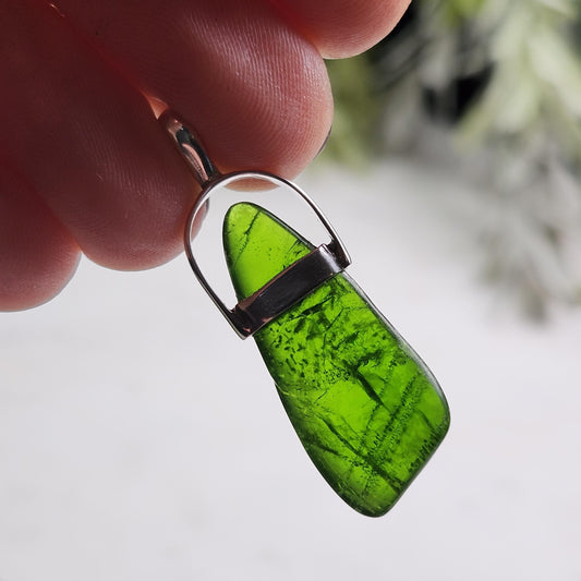 Chrome Diopside Crystal Pendant, Sterling Silver