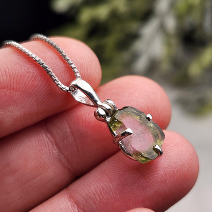 Watermelon Tourmaline Slice Pendant, Sterling Silver