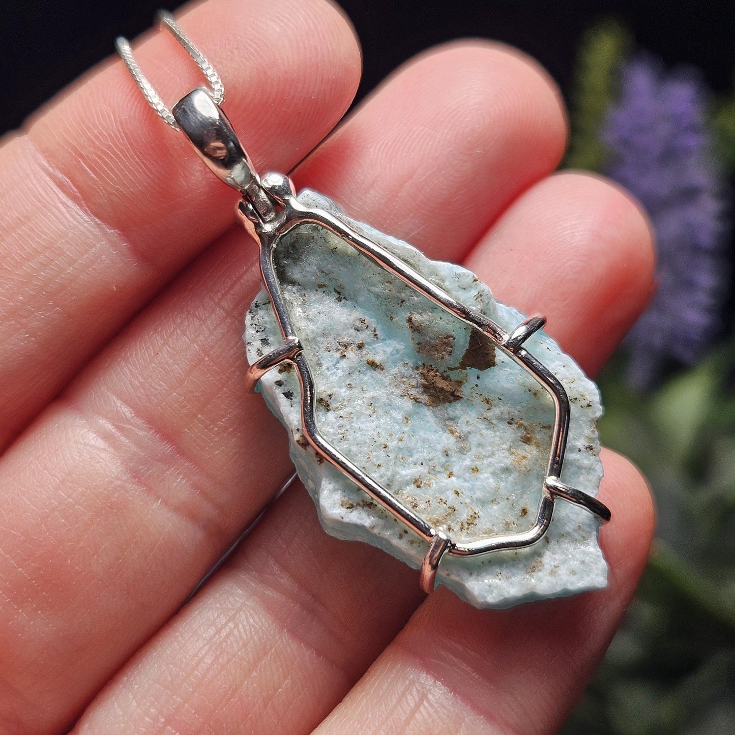 Blue Hemimorphite Pendant, Sterling Silver
