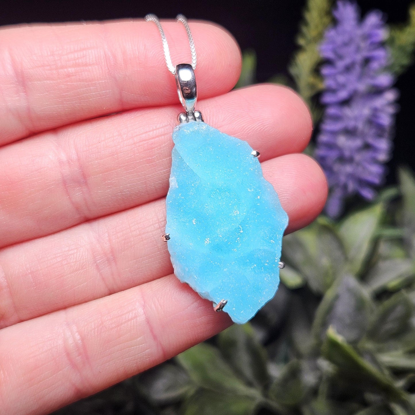 Blue Hemimorphite Pendant, Sterling Silver