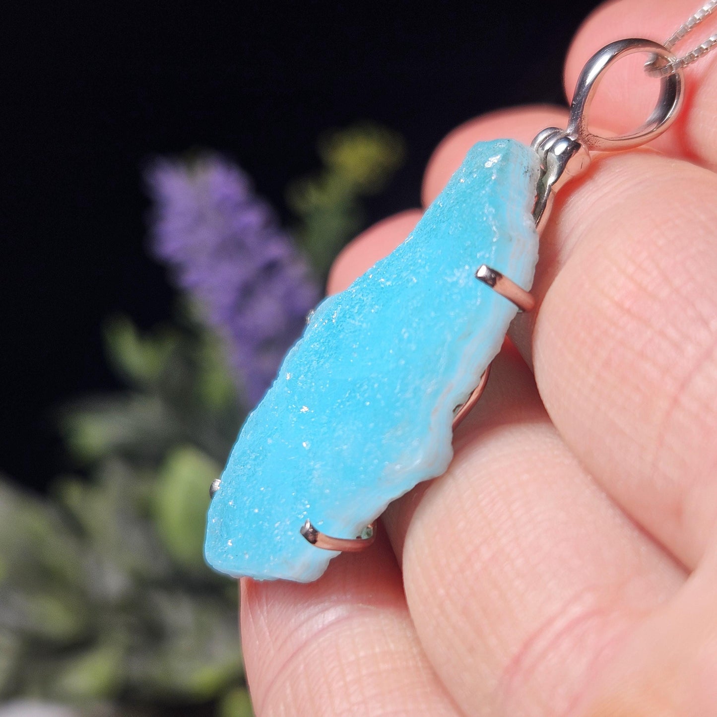 Blue Hemimorphite Pendant, Sterling Silver