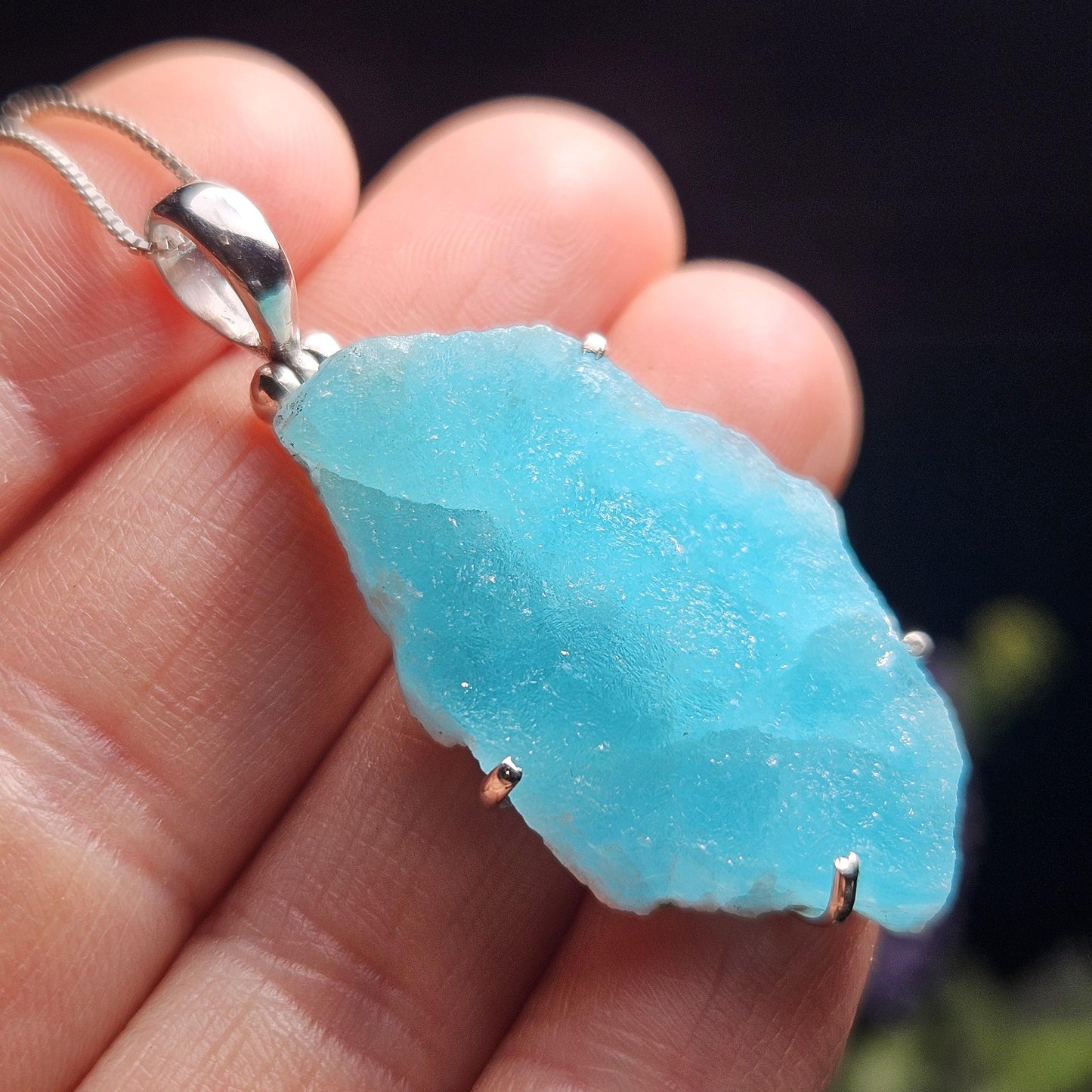 Blue Hemimorphite Pendant, Sterling Silver