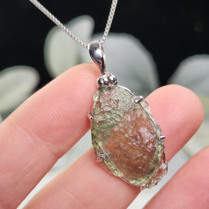 Genuine Moldavite Pendant, Sterling Silver