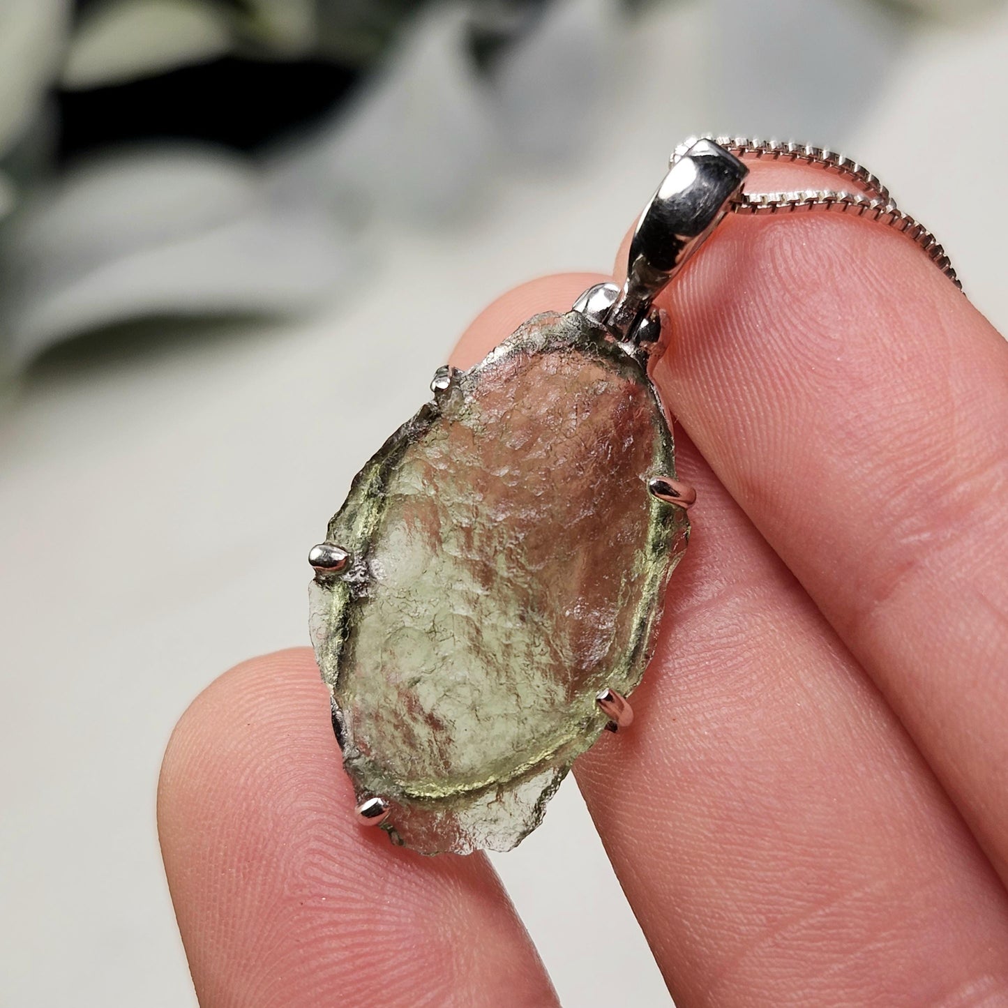 Genuine Moldavite Pendant, Sterling Silver