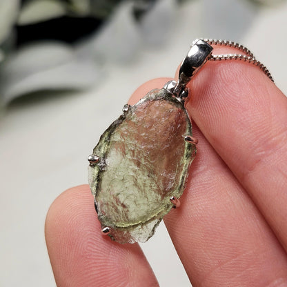 Genuine Moldavite Pendant, Sterling Silver