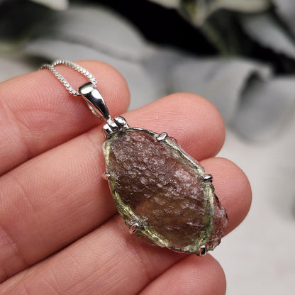 Genuine Moldavite Pendant, Sterling Silver