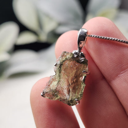 Genuine Moldavite Pendant, Sterling Silver