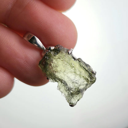 Genuine Moldavite Pendant, Sterling Silver
