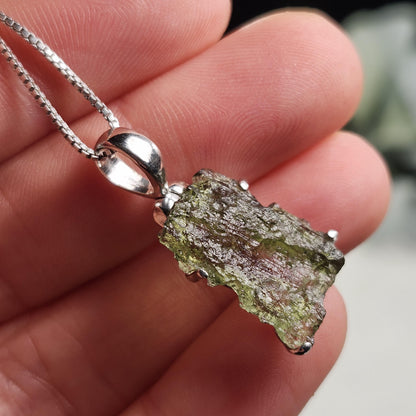 Genuine Moldavite Pendant, Sterling Silver