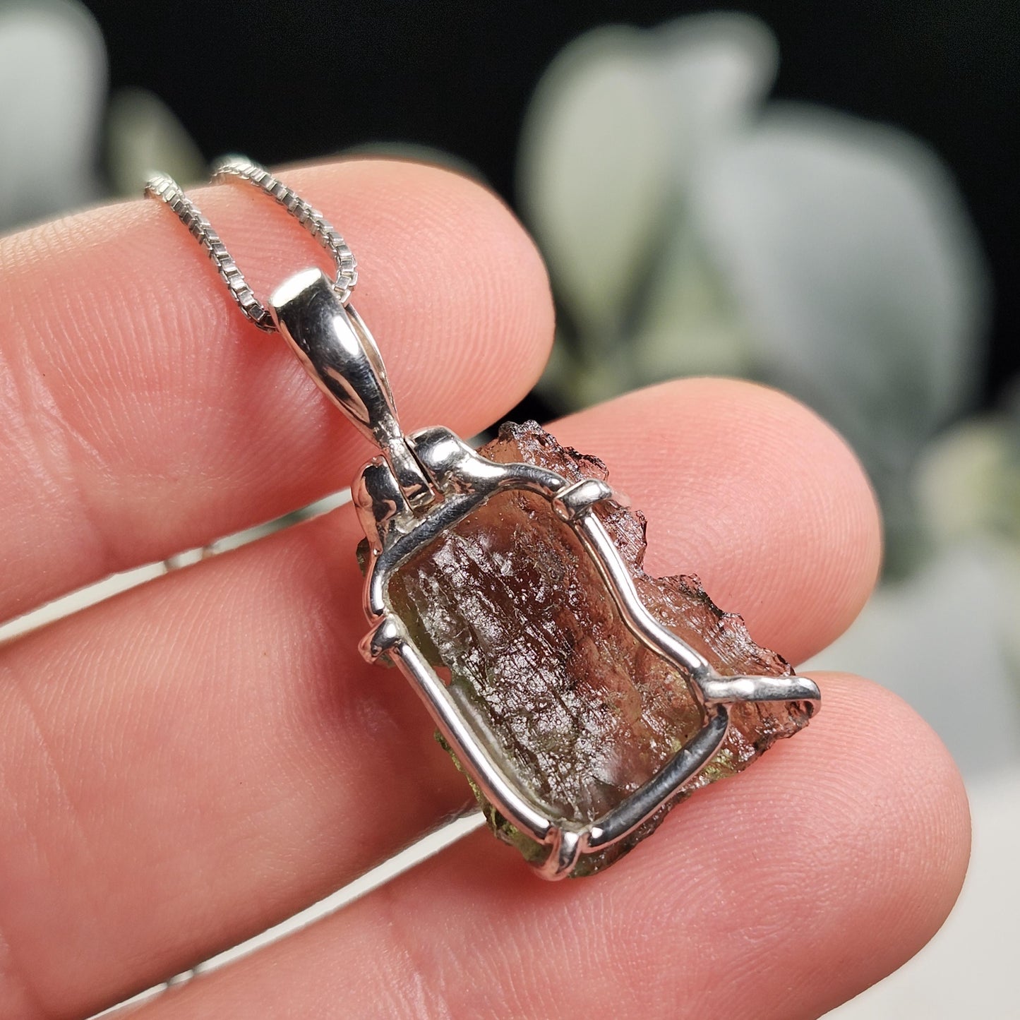 Genuine Moldavite Pendant, Sterling Silver