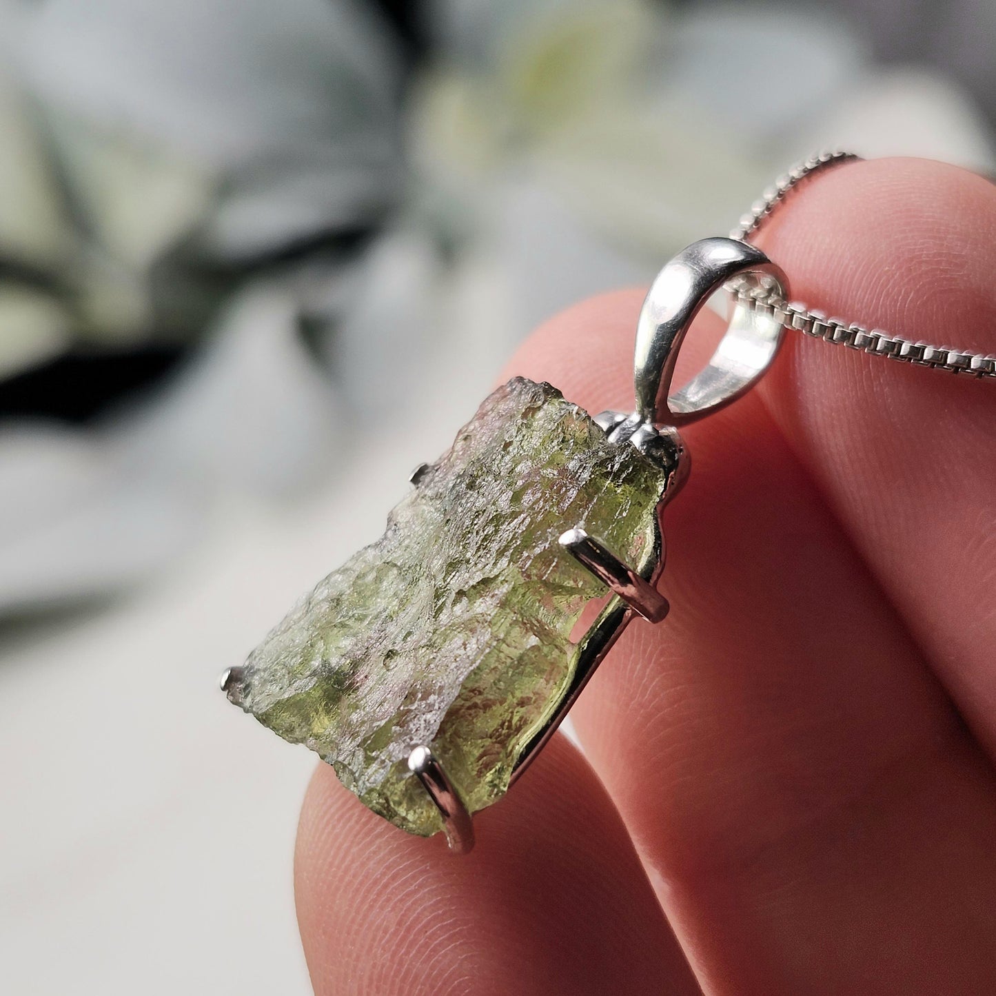 Genuine Moldavite Pendant, Sterling Silver