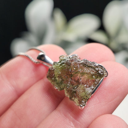 Genuine Moldavite Pendant, Sterling Silver
