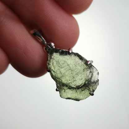 Genuine Moldavite Pendant, Sterling Silver