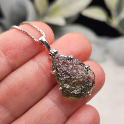 Genuine Moldavite Pendant, Sterling Silver
