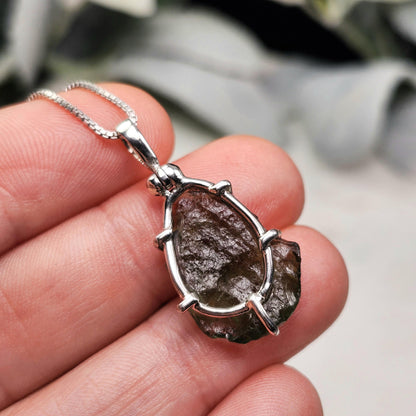 Genuine Moldavite Pendant, Sterling Silver