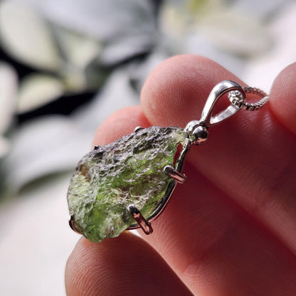Genuine Moldavite Pendant, Sterling Silver