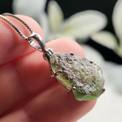 Genuine Moldavite Pendant, Sterling Silver