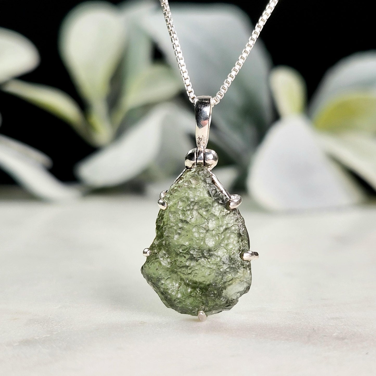 Genuine Moldavite Pendant, Sterling Silver