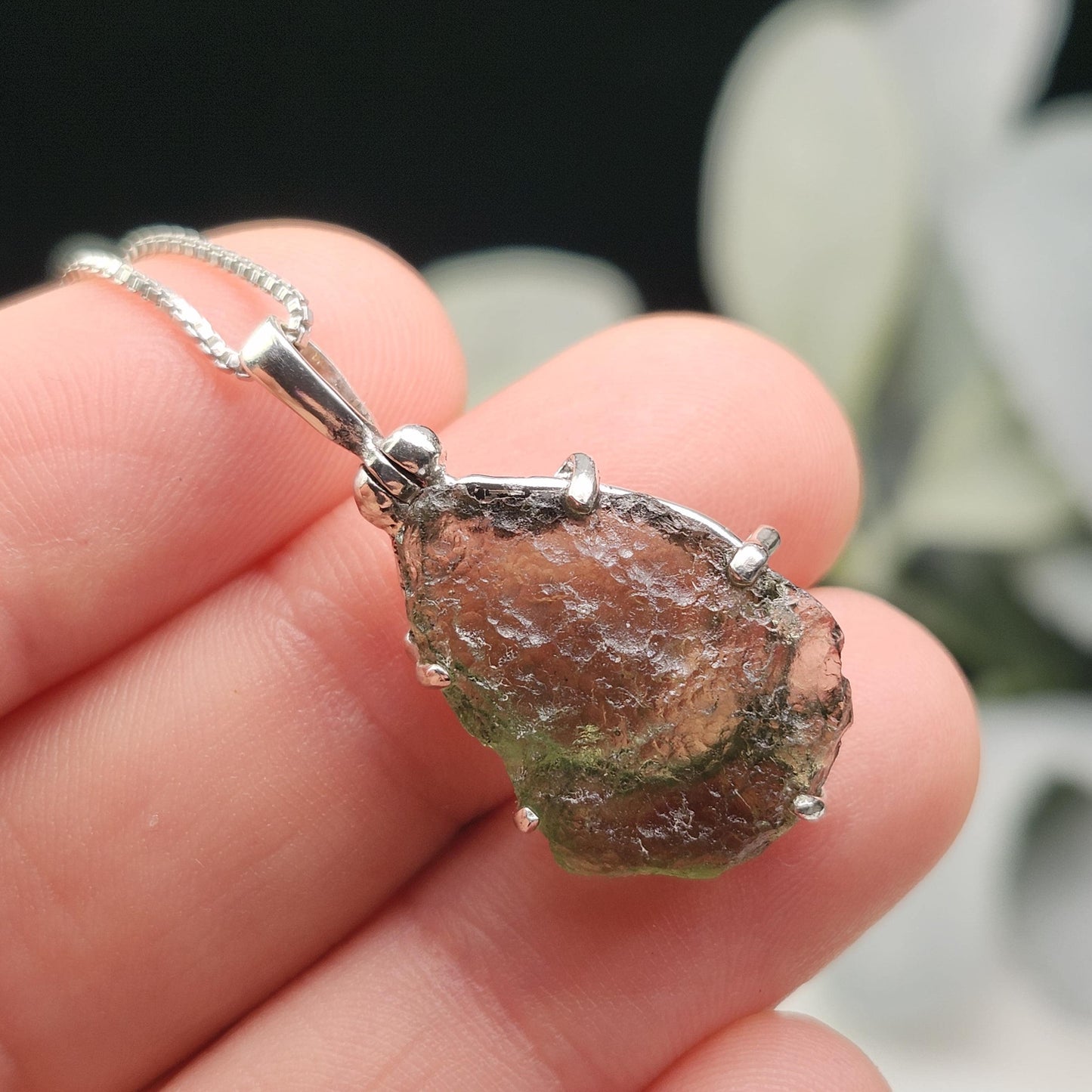 Genuine Moldavite Pendant, Sterling Silver