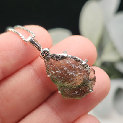 Genuine Moldavite Pendant, Sterling Silver