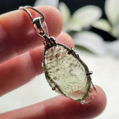 Genuine Moldavite Pendant, Sterling Silver