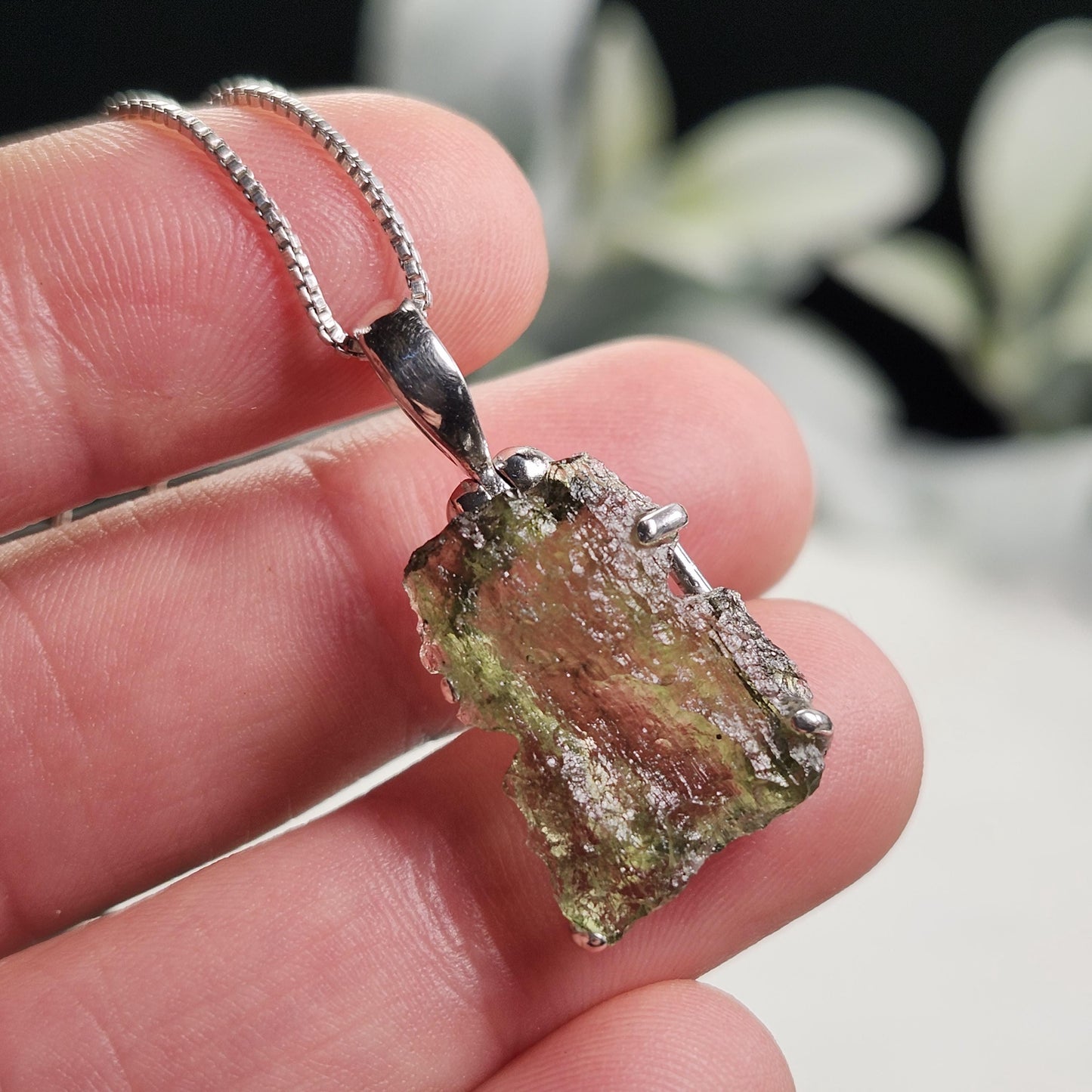 Genuine Moldavite Pendant, Sterling Silver